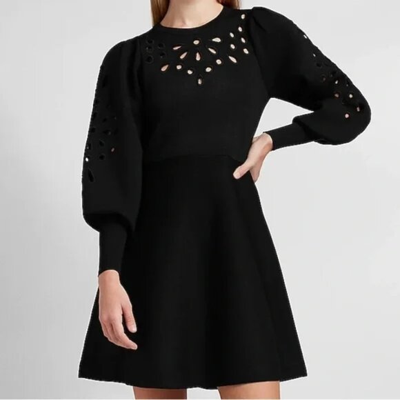 *NWOT* Express Eyelet Lace Fit and Flare Sweater Dress - Picture 1 of 7